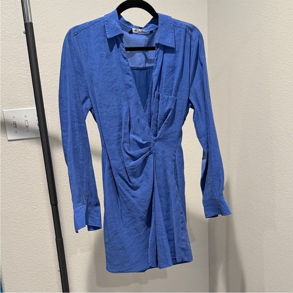 Zara Blue Long Sleeve Mini Wrap Dress. Size XS - Picture 10 of 13